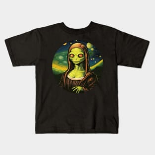 UFO Mona Lisa Alien Gifts Men Women Kids Funny Alien Kids T-Shirt